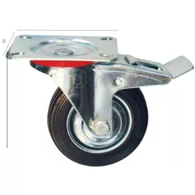 34040 - ipari fekete görgő, forgó, fékkel 80mm, 