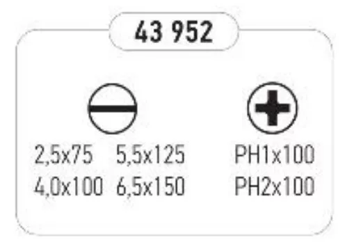 43952 - Csavarhúzó szett 6db (Egyenes lapos 2,5x75/4x100/5,5x125/6,5x100 + PH1x100/PH2x100)