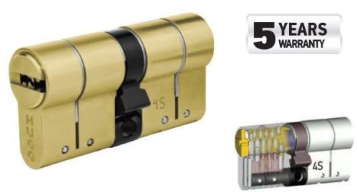 60055 - cilinder, nagy biztonságú zárral, GR4S, 60mm (28-32), 5 kulcs, csiszolt sárgaréz
