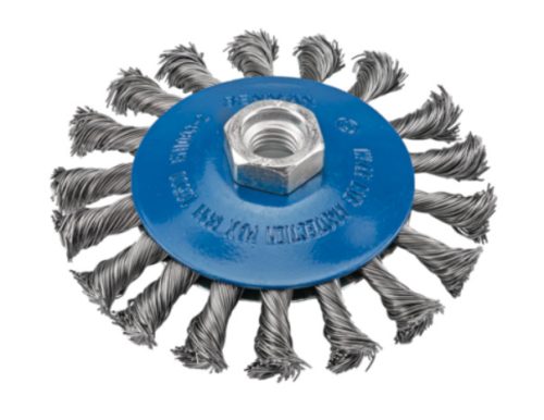 72411 - csavart kúpos drót kefekerék, M14, 115mm, INOX