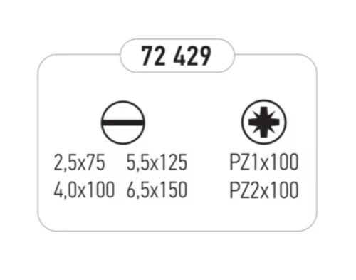72429 - csavarhúzó készlet, 6db-os, egyhornyú és PZ
