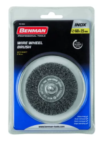 72430 - drótkefés csiszolókerék szárral 6mm, 30x6mm, INOX