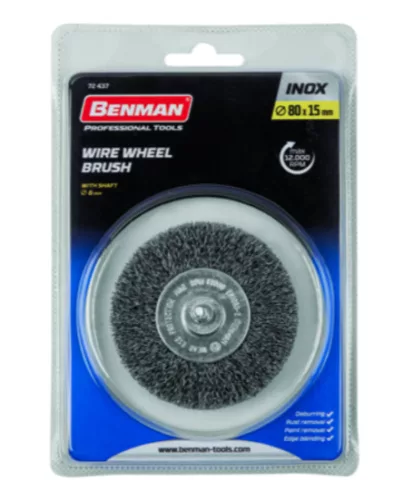 72437 - drótkefés csiszolókerék szárral 6mm, 80x15mm, INOX