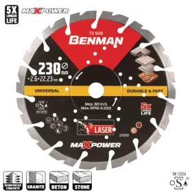   73928 - gyémánt vágókorong, MAXPOWER, univerzális-lézer, 230 X 2.6 X 12w