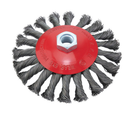74315 - csavart drótos kónuszos drótkefe tárcsa, 05mm drót, menet M14*2.82, O 100