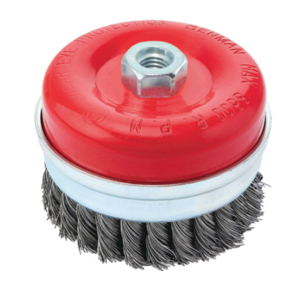 74317 - csavart drótos drótkefe tárcsa, 05mm drót, erősített, menet M14*2.82, O 65mm