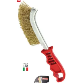   74359 - kézi sárgaréz bevont acél kefe, 0.3mm frótból, műanyag markolat 
