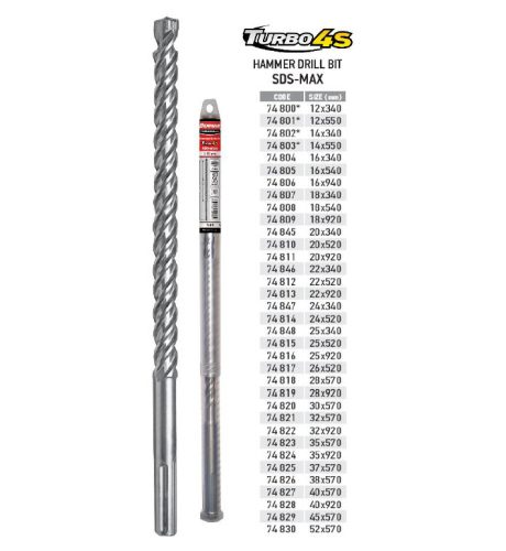 74846 - ROTARY kalapács fúró bit SDS-MAX, 4-es korona, 22X0340