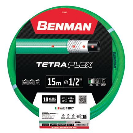 77142 - kerti tömlő TETRAFLEX 1/2"x50m (zöld&fehér szalag)