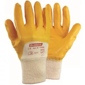   77288 - 8''/M sárga nitril (NBR) bevont kesztyű, interlock bélés kötött csukló, GRADE A,