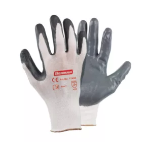   77295 -  9''/L fehér nylon kesztyű, kötött bélés, szürke nitril (NBR) tenyér bevont,