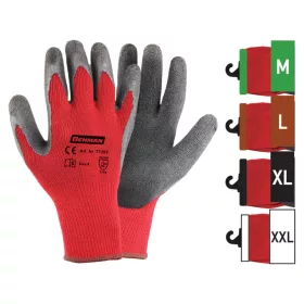   77297 - 8''/M piros poliészter kesztyű kötött bélés, fekete latex tenyér,