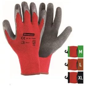   77298 - 9''/L piros poliészter kesztyű kötött bélés, fekete latex tenyér,