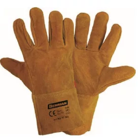   77306 - 11'' sárga marha hasított bőr kesztyű, mandzsetta külseje SEWING,